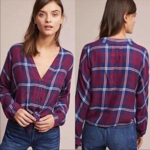 Rails Sloane Plaid Tie Front Blouse Shirt Top